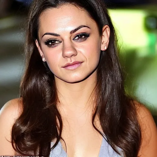 Image similar to a woman who is a genetic combination of mila kunis and emma watson face and upper - body focus