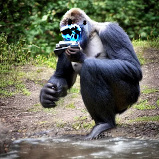 Image similar to cool gorilla shooting a magnum revolver