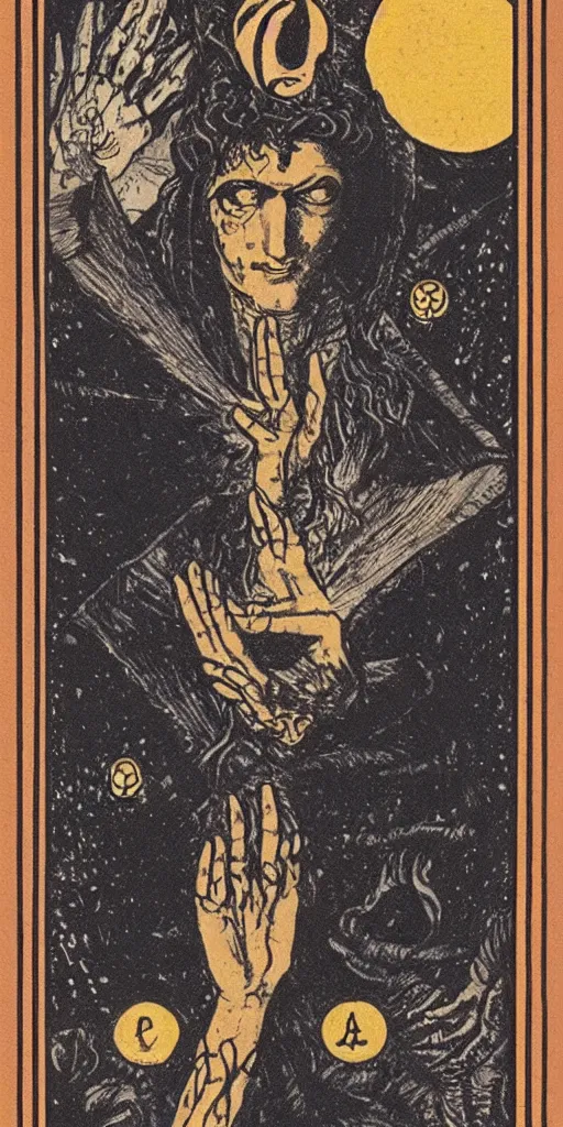 Image similar to the ace of disks tarot card by austin osman spare