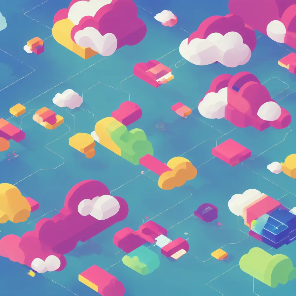 Image similar to a simple micro-service deployed to a public cloud, security, attack vector, trending on Artstation, painting by Jules Julien, Leslie David and Lisa Frank, muted colors with minimalism