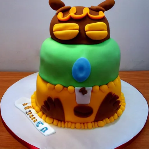 Image similar to a birthday cake decorated to look like garfield the cat