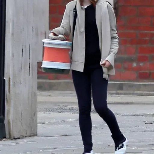 Prompt: emma watson while is throwing out in the street
