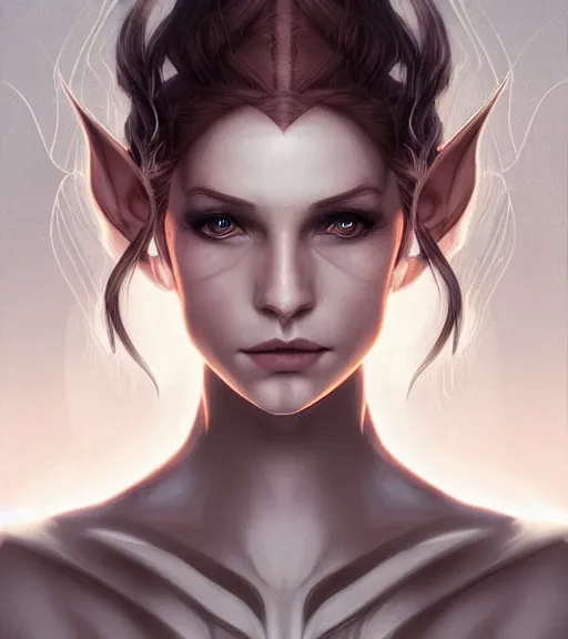 Prompt: A detailed digital art head on symmetrical fanart portrait of a distinguished elven woman with two-tone hair by Charlie bowater and lise deharme wlop, critical role