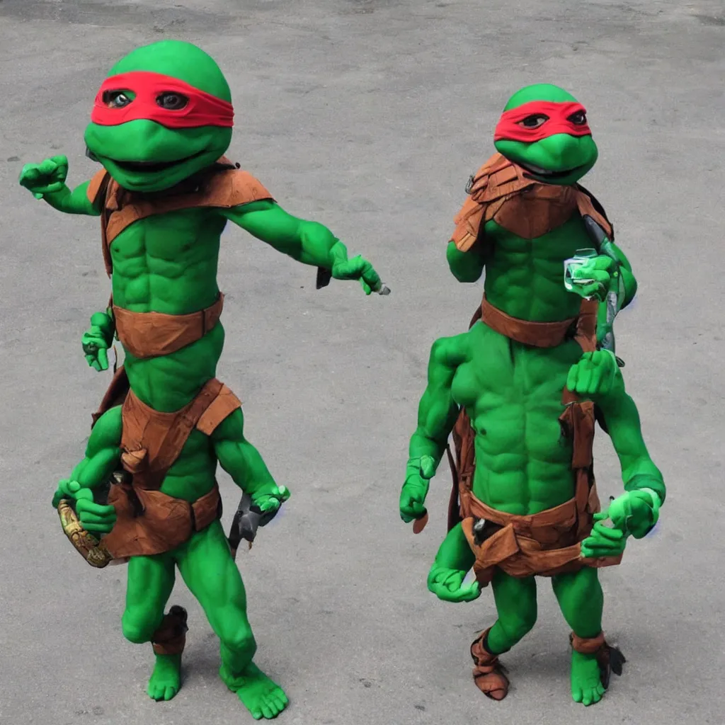 Image similar to a teenage mutant ninja turtle in a suit