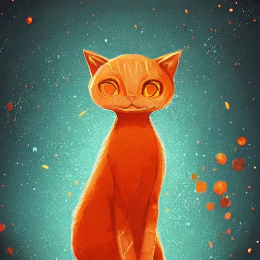 Image similar to A fuzzy orange cat sitting on planet earth, fantasy, intricate, ornate, Hyperdetailed, digital art, behance, artstation, smooth, sharp focus, bokeh, illustration, digital painting, elegant, symmetrical