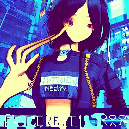 Image similar to Frequency indie album cover, luxury advertisement, blue filter, blue and black colors. Clean and detailed post-cyberpunk sci-fi close-up schoolgirl in asian city in style of cytus and deemo, blue flame, relaxing, calm and mysterious vibes, by Tsutomu Nihei, by Yoshitoshi ABe, by Ilya Kuvshinov, by Greg Tocchini, nier:automata, set in half-life 2, Matrix, GITS, Blade Runner, Neotokyo Source, Syndicate(2012), dynamic composition, beautiful with eerie vibes, very inspirational, very stylish, with gradients, surrealistic, dystopia, postapocalyptic vibes, depth of field, mist, rich cinematic atmosphere, perfect digital art, mystical journey in strange world, beautiful dramatic dark moody tones and studio lighting, shadows, bastion game, arthouse