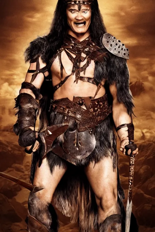 Prompt: conan o'brien as conan the barbarian, movie poster