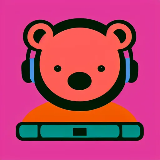 Image similar to iconic vector logo of cute cuddly pink bear with a podcast microphone, melodic, headphones, music, streaming, dreamy, isometric, adorable, octane render, golden ratio, 4k UHD, iconic design