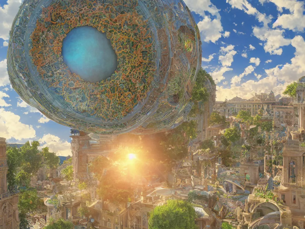 Image similar to 3 d render, sunlight study, the universe is a spheroid region 7 0 5 meters in diameter, art nouveau, by maria sibylla merian and ( ( ( ( ( lisa frank ) ) ) ) ), 8 k, sharp focus, octane render