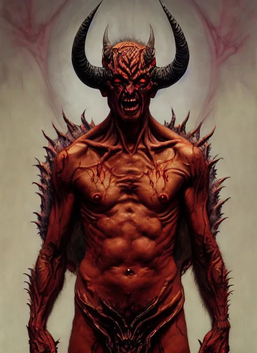 Prompt: devil man intricate skin pattern texture, savage, full body, maniacal, hyper realistic, extremely detailed, dnd character art portrait, dark fantasy art, intricate fantasy painting, dramatic lighting, vivid colors, deviant art, artstation, by edgar maxence and caravaggio and michael whelan and delacroix.
