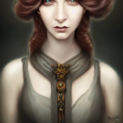 Image similar to character concept portrait of a woman with pale face, steampunk, intricate, elegant, digital painting, concept art, smooth, focus,