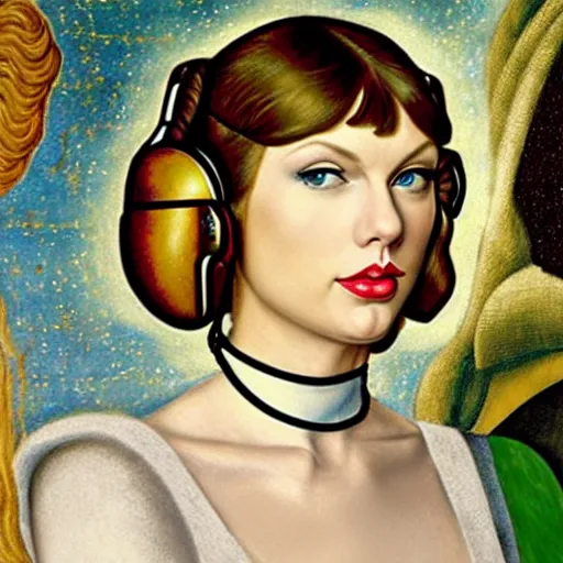 Image similar to taylor swift as princess leia, portrait by sandro botticelli