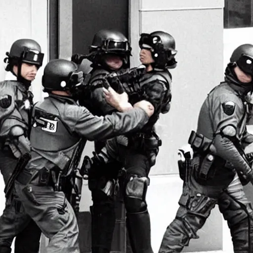 Image similar to michael jackson getting raided by swat team