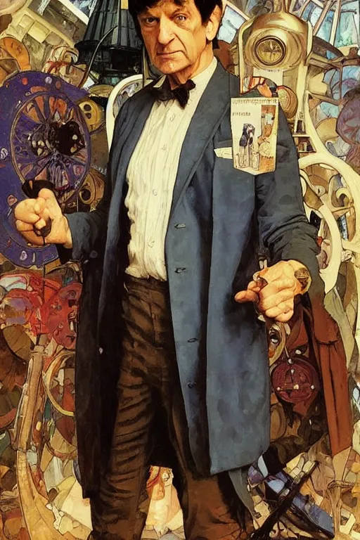 Image similar to The second Doctor standing next to the TARDIS, portrait by Stanley Artgerm Lau, greg rutkowski, thomas kindkade, alphonse mucha, loish, norman Rockwell