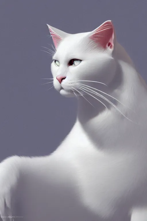 Image similar to a white cat with blue eyes wearing a red formal overcoat, hyperrealistic, concept art, octane render, unreal engine 5, realistic and defined face, profile picture, digital art, pixar and disney style, symmetrical, high quality, highly detailed, high coherence, path traced, house background, low contrast, beautiful