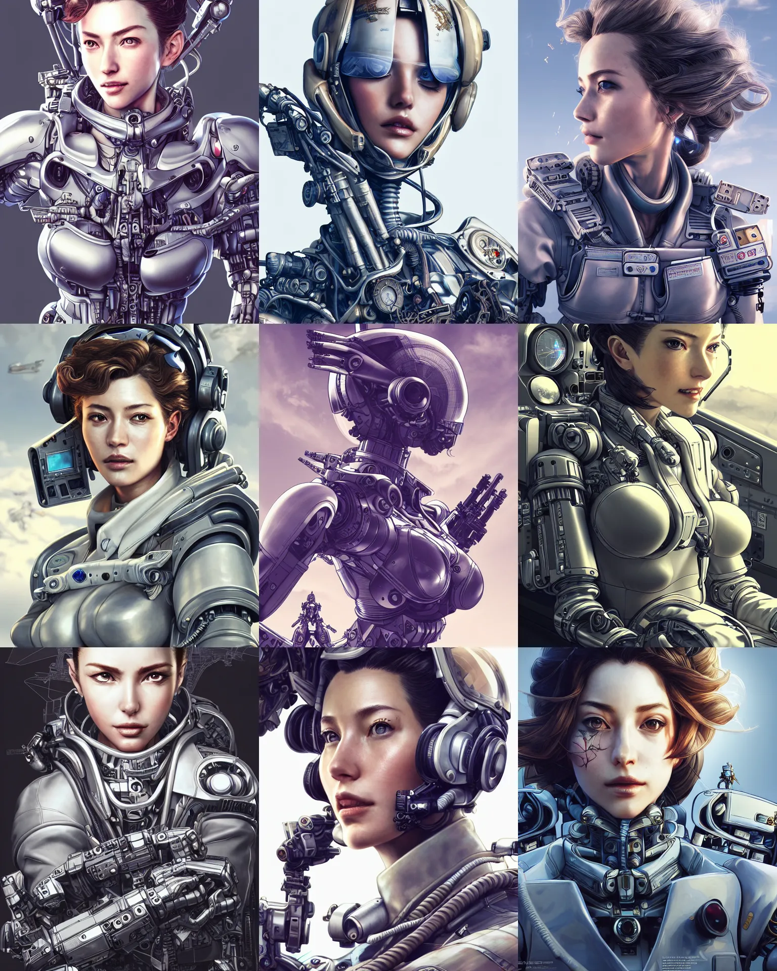 Prompt: the portrait of stunning female pilot as absurdly beautiful, gorgeous, elegant, in mecha cockpit, an ultrafine hyperdetailed illustration by kim jung gi, irakli nadar, artgerm, intricate linework, octopath traveler, final fantasy, unreal engine 5 highly rendered, global illumination, radiant light