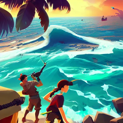 Image similar to painting treasure on sea of thieves game smooth median photoshop filter cutout vector, behance hd by jesper ejsing, by rhads, makoto shinkai and lois van baarle, ilya kuvshinov, rossdraws global illumination