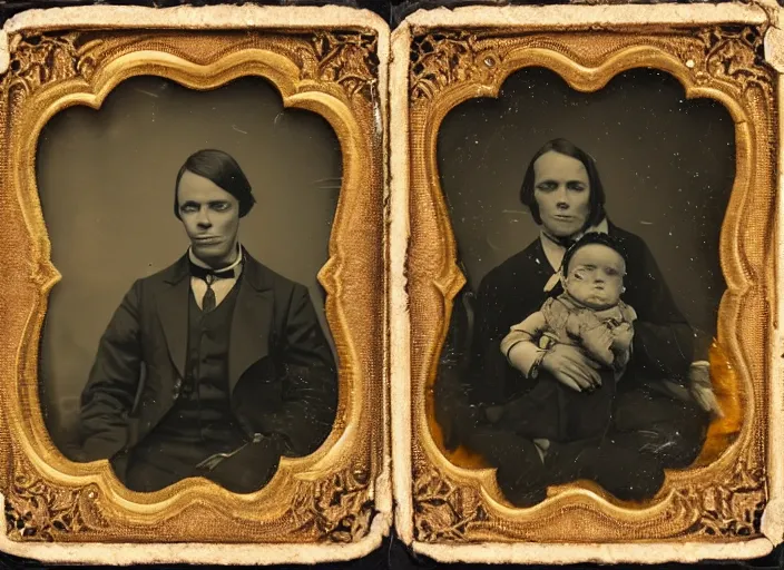 Prompt: weird family photo, portrait, ambrotype, highly detailed