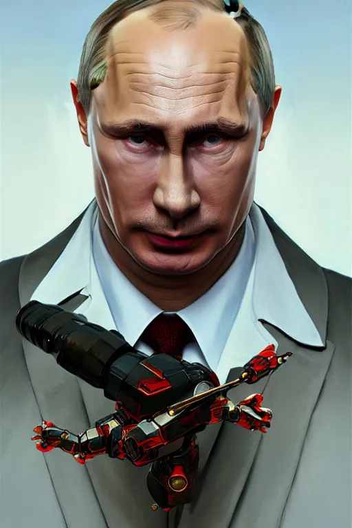 Image similar to vladimir putin as a robotnik, realistic portrait, symmetrical, highly detailed, digital painting, artstation, concept art, smooth, sharp focus, illustration, cinematic lighting, art by artgerm and greg rutkowski and alphonse mucha