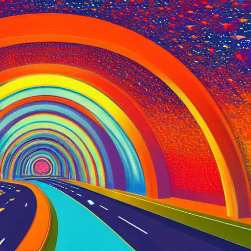 Image similar to interior of cosmic highway created by bosch, beautiful colors, bold architecture, detailed, 4 k