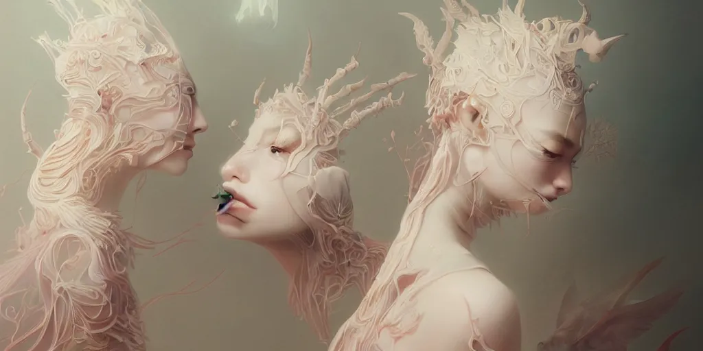 Image similar to breathtaking delicate detailed concept art painting creature, by hsiao - ron cheng, bizarre compositions, exquisite detail, pastel colors, 8 k