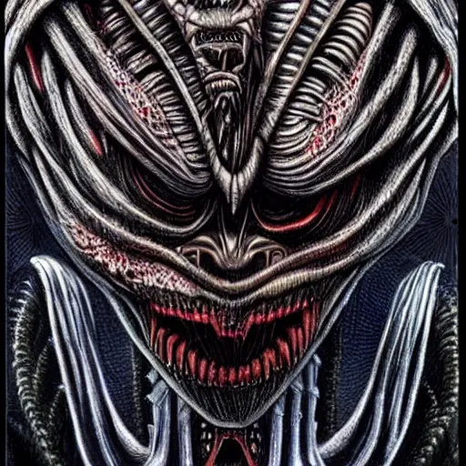 Image similar to alien trump, sharp teeth, by h. r. giger, nightmare fuel, nightmarish, intricate, highly detailed, optical illusion, stranger things demogorgon