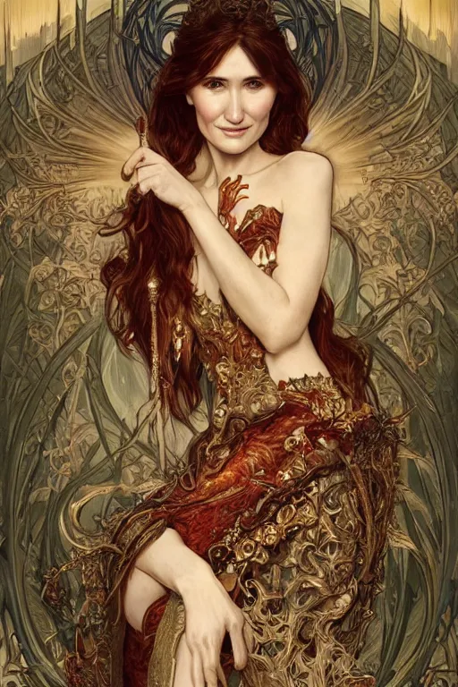 Image similar to carice van houten as a fire priest, cute, fantasy, intricate, elegant, highly detailed, digital painting, 4 k, hdr, concept art, smooth, sharp focus, illustration, art by artgerm and h r giger and alphonse mucha