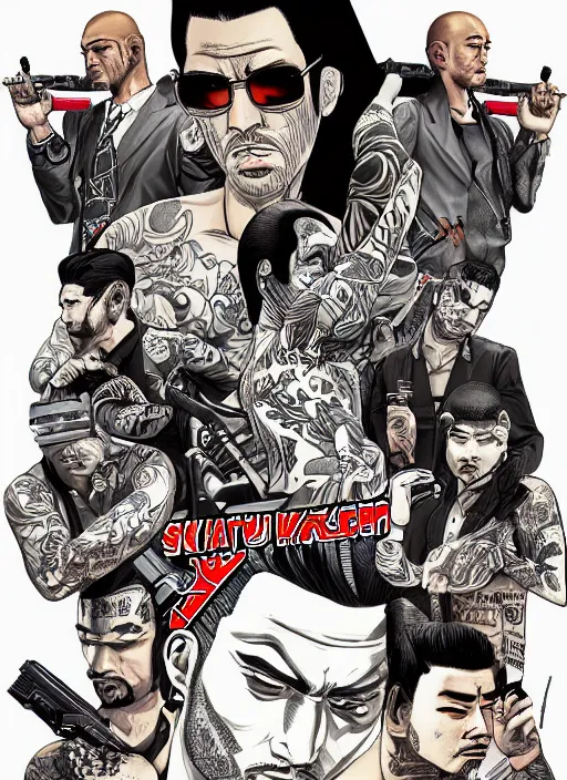 Image similar to yakuza tattoo in the style of gta cover art, trending on artstation, pixiv, 8 k