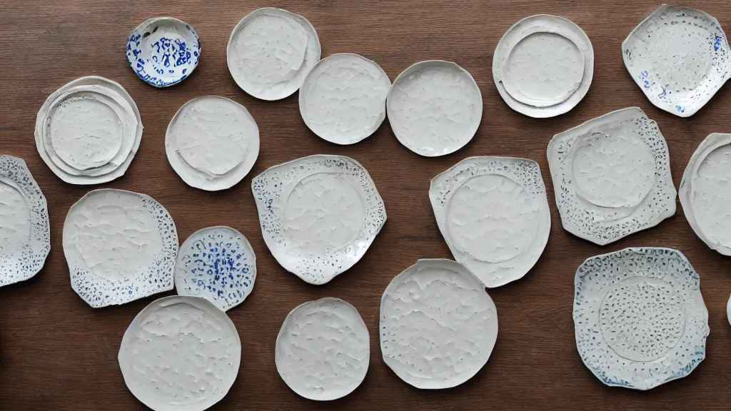 Prompt: a set of plates made of ceramics