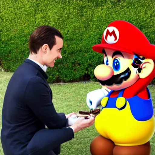 Image similar to Super Mario proposing to Super Mario