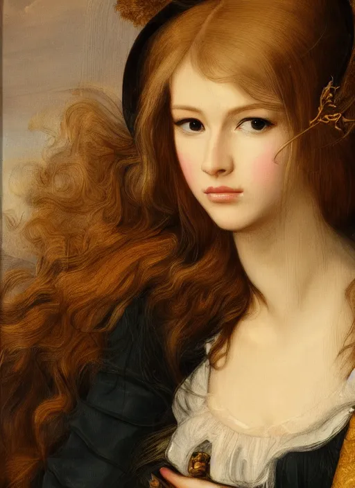 Image similar to portrait of Claudia Schiffer with long hair in baroque art, anime inspired, High Res 8K, hyperdetailed