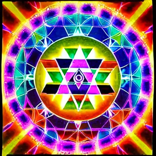 Prompt: psychedelic shining yantra of rainbow freedom