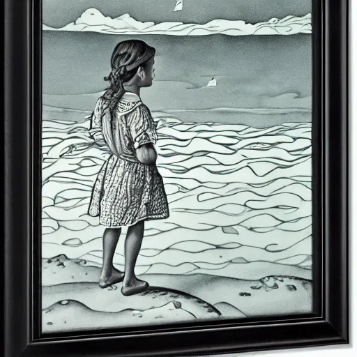 Image similar to a girl by the sea by escher