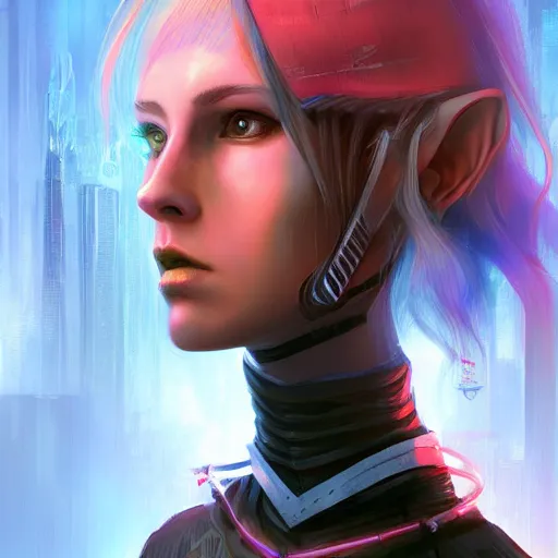 Image similar to portrait of an elf in a cyberpunk style, digital art, artstation cgsociety masterpiece