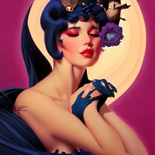 Image similar to head and shoulders portrait of Morrigan of Darkstalkers illustration, medium shot, intricate, elegant, highly detailed, digital art, ffffound, art by gil elvgren and sachin teng