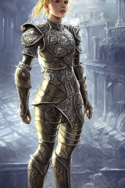 Image similar to portrait knights of Zodiac girl, metallic Silver and ice color reflected armor, in heavily raiinning ruin Agora of Athens, ssci-fi, fantasy, intricate, rim lights, reflected lights, very very beautiful, elegant, golden light, highly detailed, digital painting, artstation, concept art, smooth, sharp focus, illustration, art by tian zi and artgerm and greg rutkowski and alphonse mucha and loish and WLOP