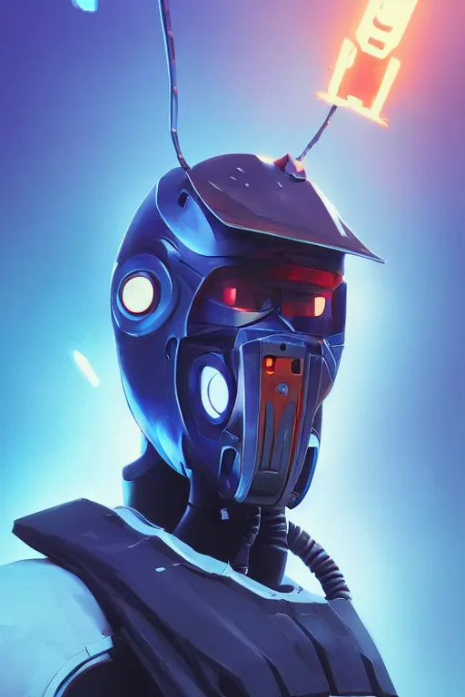 Image similar to epic mask helmet robot ninja portrait stylized as fornite style game design fanart by concept artist gervasio canda, behance hd by jesper ejsing, by rhads, makoto shinkai and lois van baarle, ilya kuvshinov, rossdraws global illumination radiating a glowing aura global illumination ray tracing hdr render in unreal engine 5