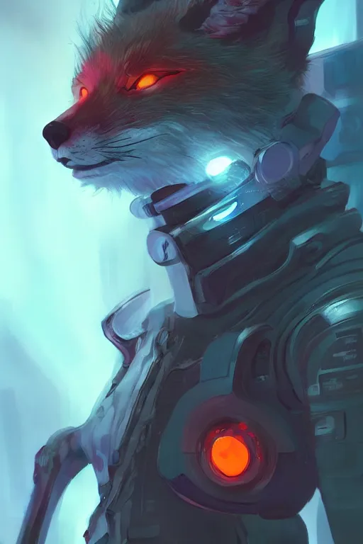 Image similar to an anthropomorphic cyberpunk fox, backlighting, trending on artstation, digital art, furry art, trending on furaffinity, fantasy art, by kawacy