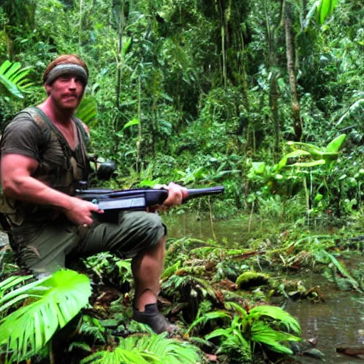 Prompt: bert as rambo in the amazon rainforest