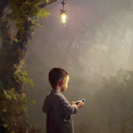 Image similar to epic masterpiece of cinematographic hyperrealism where a boy dressed up for halloween appears taking a photo with his happy phone. realistic shaded lighting poster by craig mallismo, artgerm, jeremy lipkin and michael garmash, unreal engine, radiant light, detailed and intricate environment, digital art, art station trends