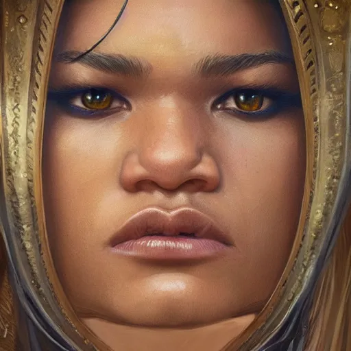 Image similar to zendaya as a realistic fantasy character, closeup portrait art by donato giancola and greg rutkowski, realistic face, digital art, trending on artstation, symmetry!!