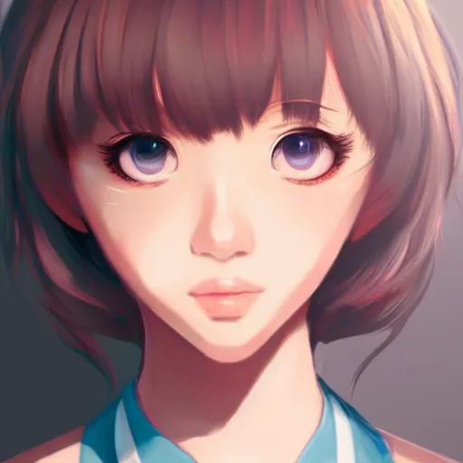 Image similar to portrait of Sayori from DDLC, detailed facial features, optimistic colors, bright eyes, warm smile, delicate, by artgerm and WLOP