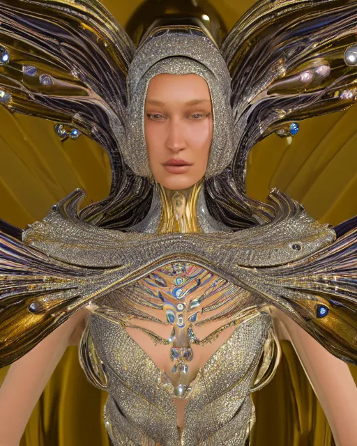 Image similar to a highly detailed metahuman 4 k close up render of an alien goddess bella hadid monument dragonfly in iris van herpen dress schiaparelli in diamonds crystals swarovski and jewelry iridescent in style of alphonse mucha gustav klimt trending on artstation made in unreal engine 4