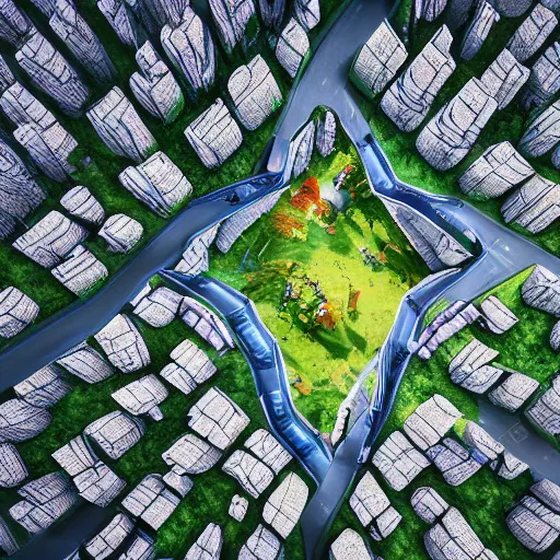 Image similar to professional photo from bird view of portal to another dimension inside a city, ultra detailed, realistic, 4 k, computer art, dslr photo