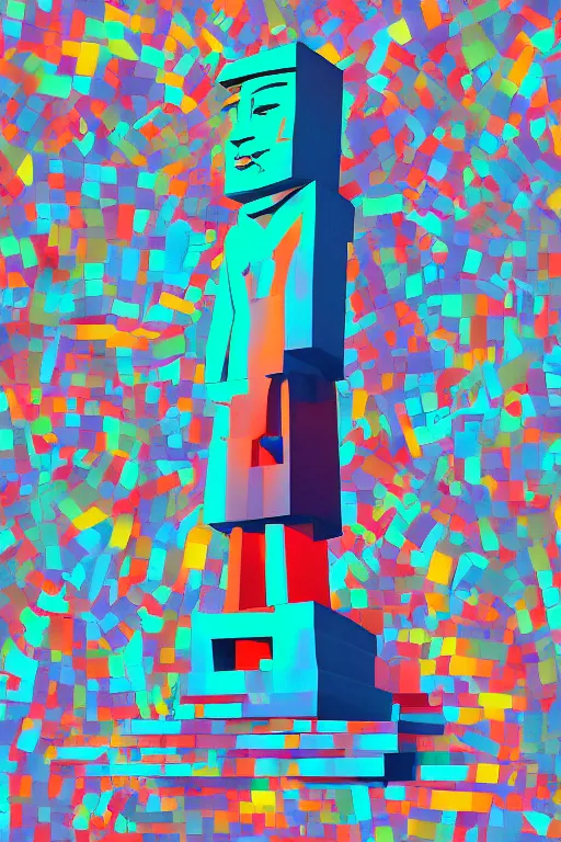 Image similar to cubist moai statue cutout digital illustration cartoon colorful beeple