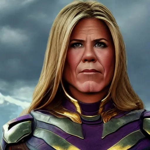 Prompt: Thanos played by Jennifer Aniston, high detail, realistic