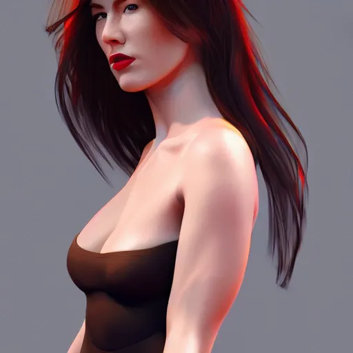 Prompt: modern woman | hyperrealistic | action pose | digital painting | trending on artstation | pinup portrait | clean | illustration | dressed | unreal engine 5 | 8 k resolution | by mel ramos