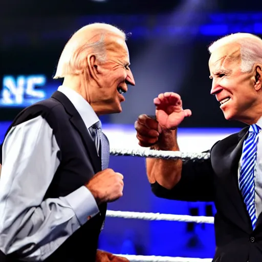 Prompt: Joe Biden fighting in a WWE ring, getty images