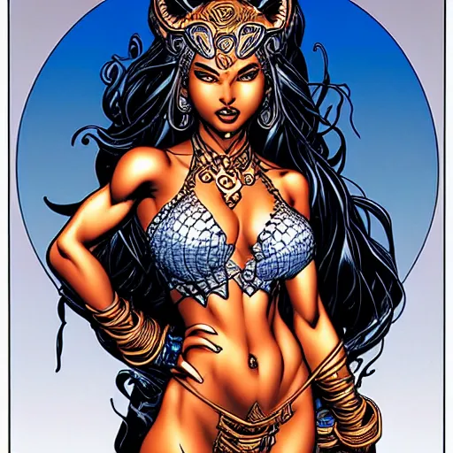 Image similar to The Tiger Goddess, comic portrait by J Scott Campbell, intricate details
