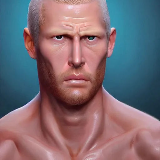 Prompt: Hank Venture in real life a round face and athletic body and neck, thin, blonde buzzcut, realistic, very realistic, hyperrealistic, highly detailed, very detailed, extremely detailed, detailed, digital art, oil painting, trending on artstation, headshot and bodyshot, detailed face, very detailed face, extremely detailed face, HD Quality, 8k resolution, very very detailed face, real life